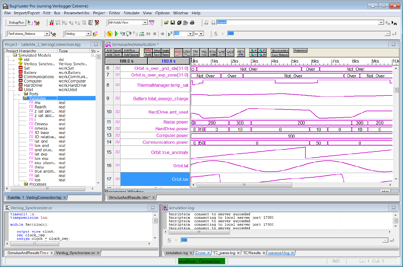 Timing Diagram of Satellite System in SystemVerilog Simulator