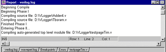 Verilog Simulator - Report window 