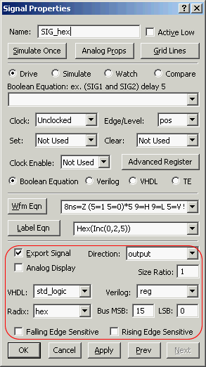 Signals Properties Dialog