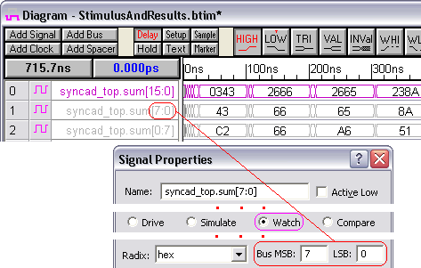 Tool tip shows bus states on either side of a transition