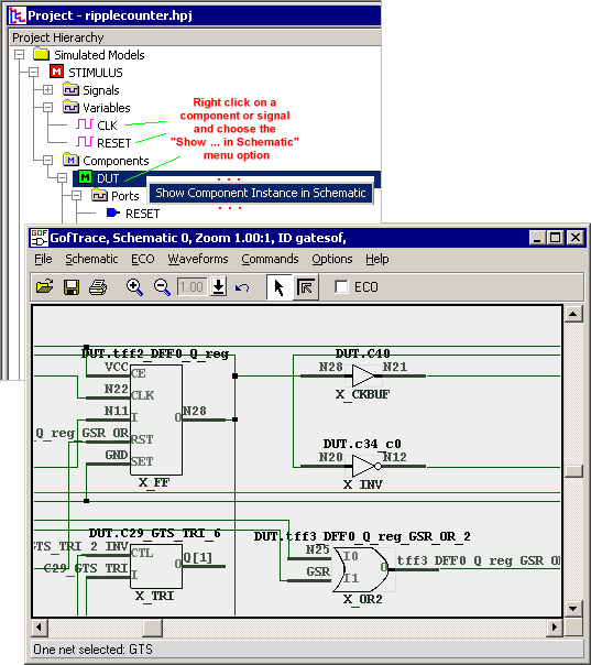 Gof can show a schematic from BugHunter Project window