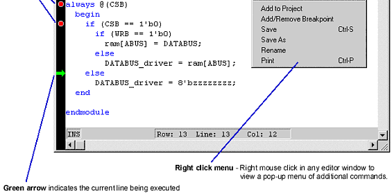 Verilog editor window - bottom section