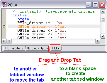 Verilog Simulator and Debugger uses tabbed Editor windows to reduce screen clutter