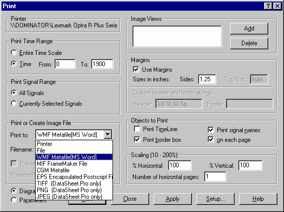 Print options dialog box 