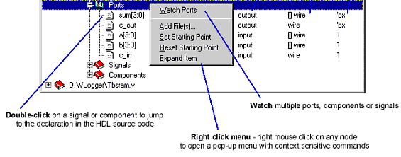 Verilog Simulator - Project Window Right Click to watch a signal