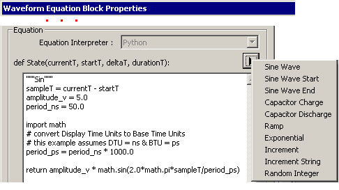 Flyout has default code for several WaveForm Block Equations